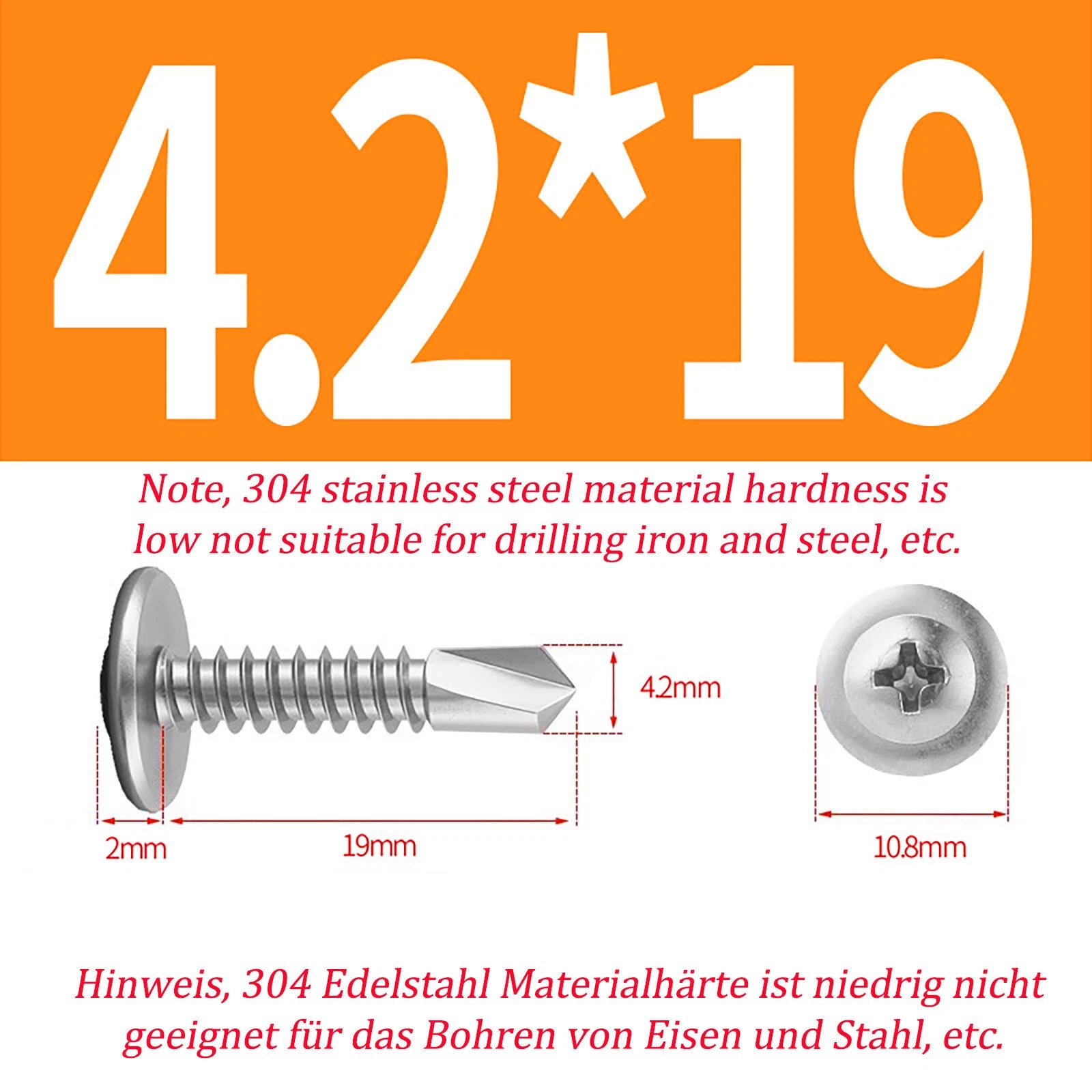 Self Drilling Wafer Head Screws – 304/410 Stainless & Galvanized Steel, M4.2 M4.8