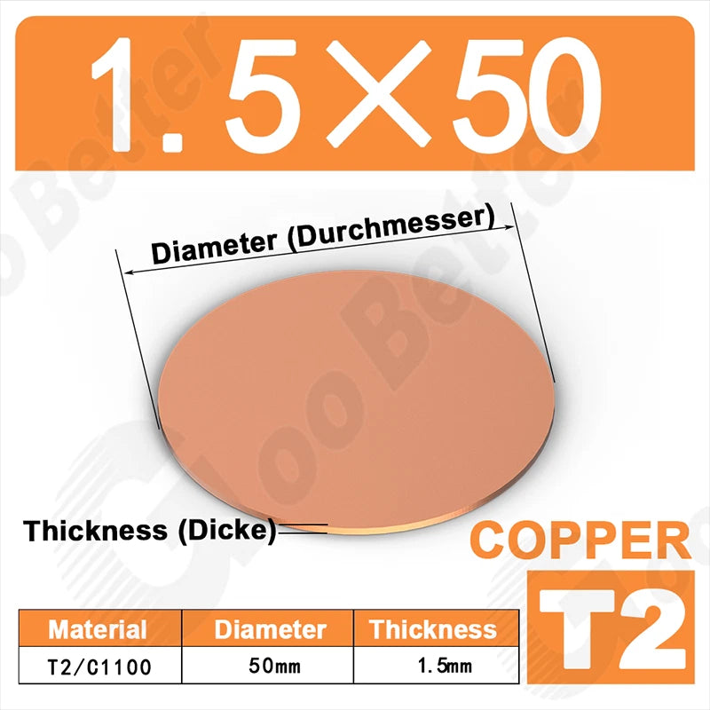 Solid Pure Copper Discs Blank Metal Round Sheet Plate Thick 0.5-3mm Dia 20-100mm