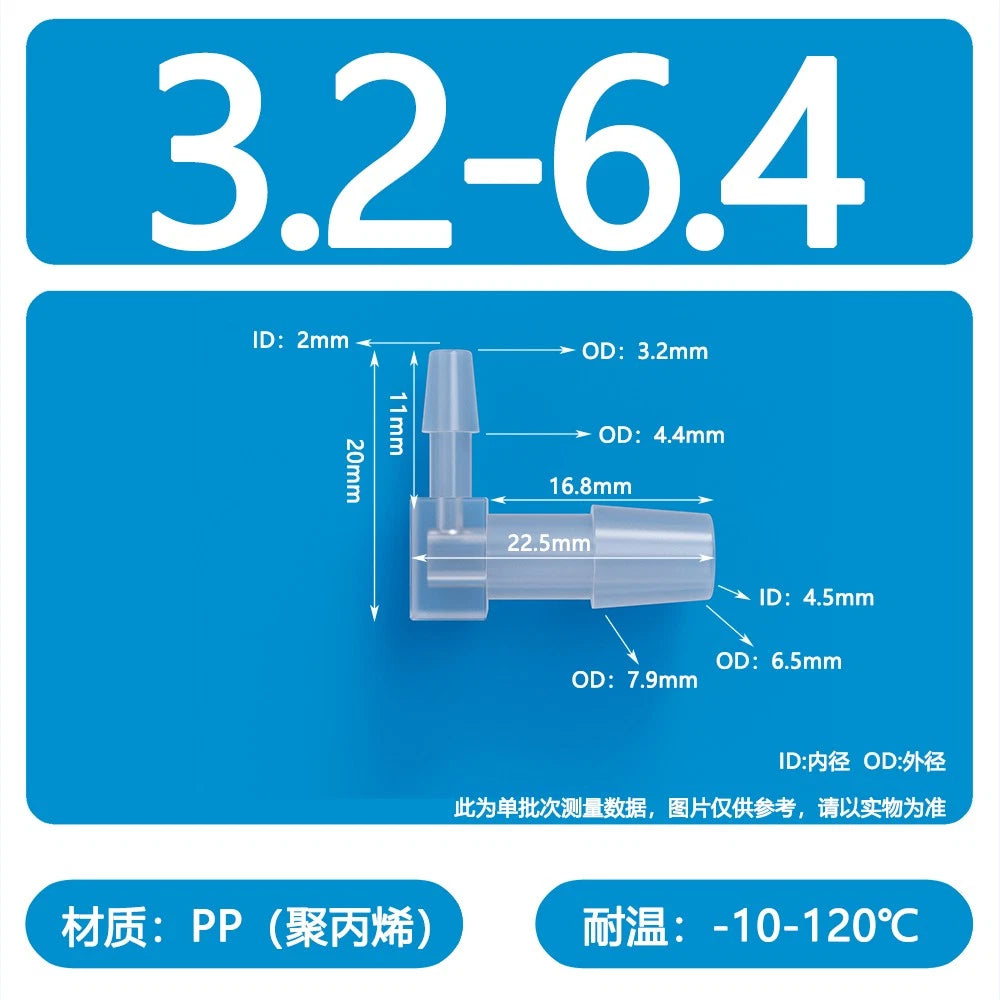 90° Elbow Plastic Barbed Joiner Reducer Connector Pipe Tube Hose Water 1.6-25mm
