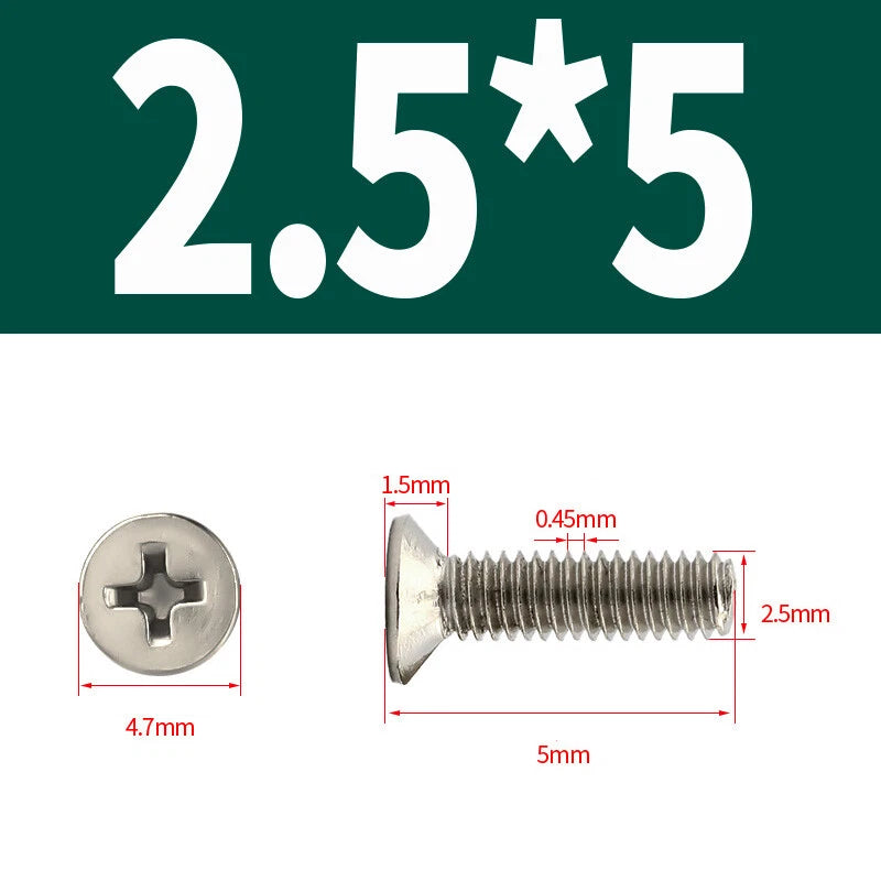 Phillips Machine Screws Countersunk Nickel Plated Steel DIN 965 Flat Head M1~M6
