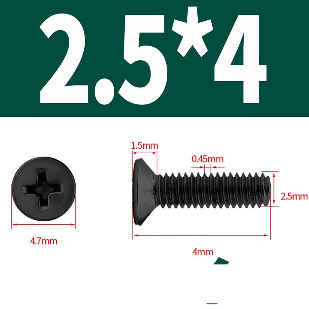 Black Phillips Flat Head Countersunk Machine Screws — Carbon Steel M1–M6