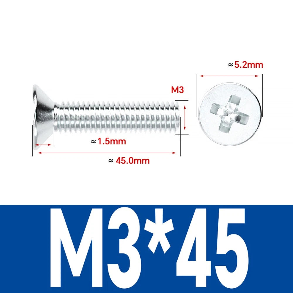 Countersunk Phillips Machine Screws – M2 to M12, White / Colour Zinc Plated, Carbon Steel
