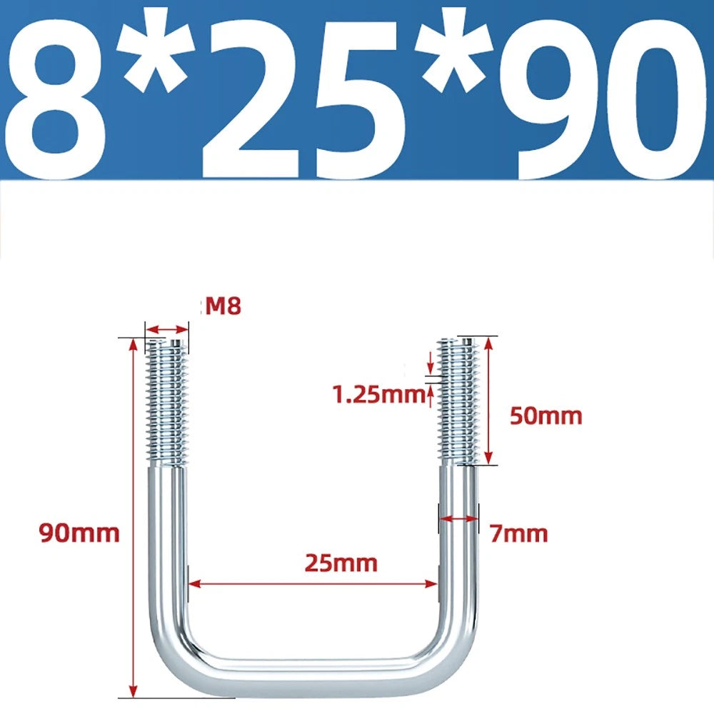 Square U-Bolts Galvanized Carbon Steel Fixing Clamp Bolt M6 M8 M10 M12 M14 M16