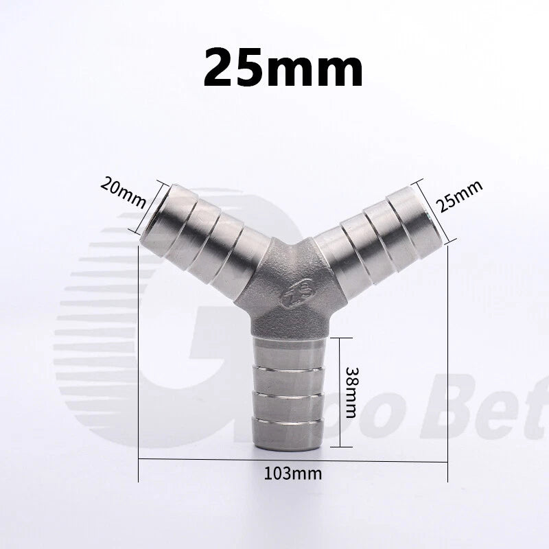 Stainless Steel Barbed Hose Connector — T-Piece & Y-Piece, 6mm–25mm