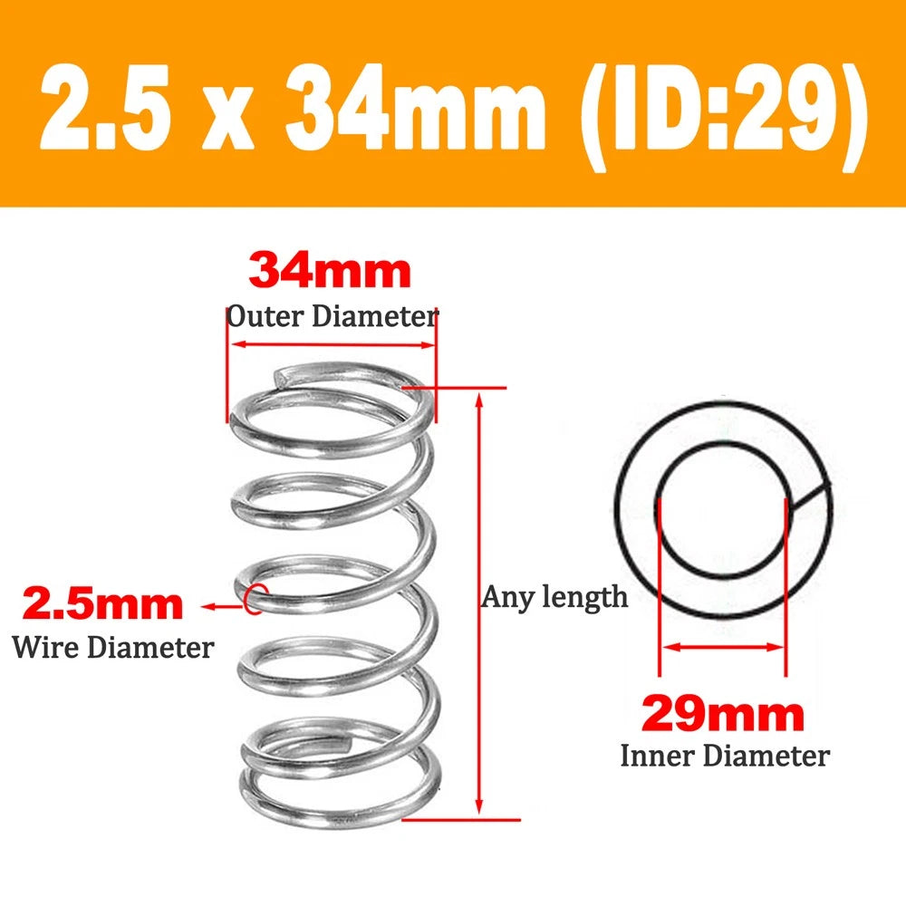 304 Stainless Steel Compression Spring Wire Dia 2.5mm, L 20-100mm, OD 12-36mm