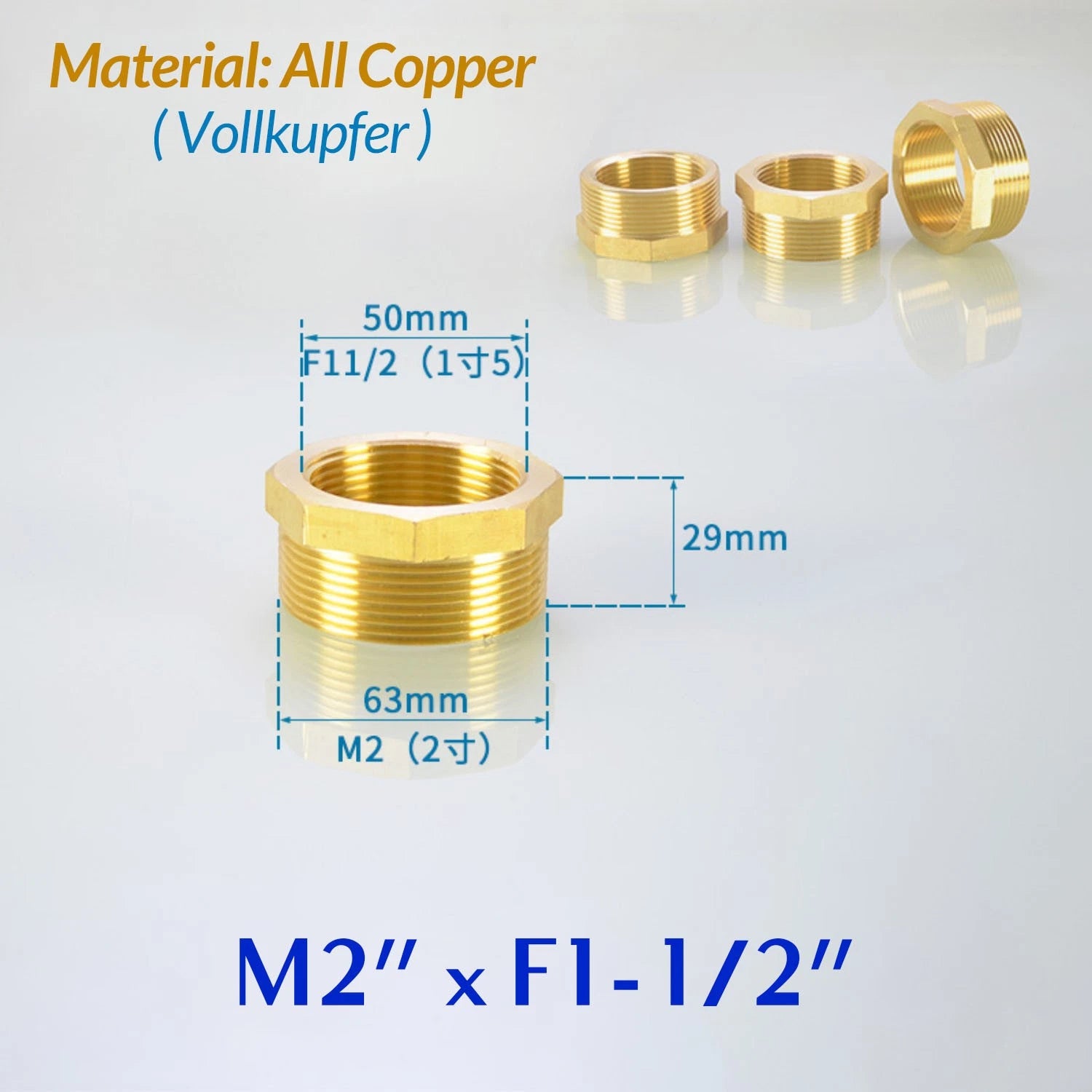 BSP Brass Reducing Hexagon Bush — Male to Female Thread Pipe Fittings