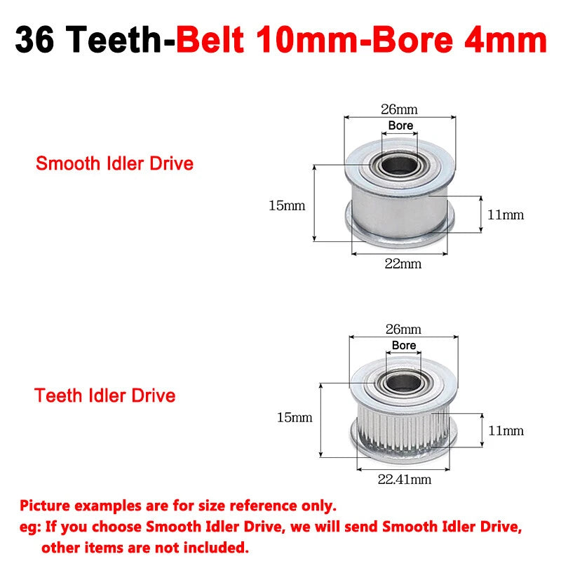 2GT Smooth-Tooth Idler Pulley 16Tooth - 40Tooth Bore 3mm 4mm 5mm 6mm 7mm 8mm