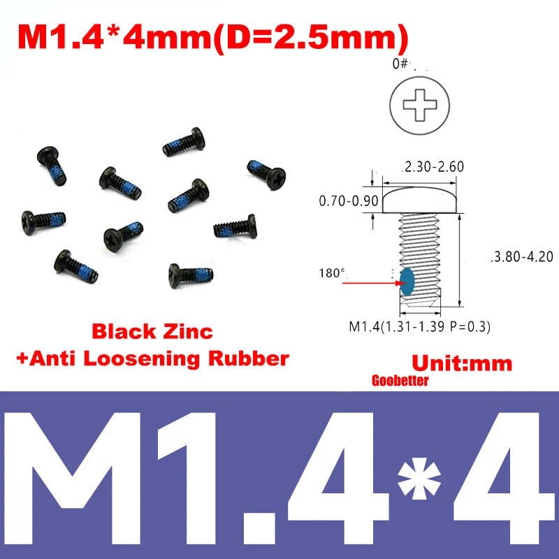 Phillips Pan Head Machine Screws M0.8 M1 M1.2 M1.4 M1.6 M1.7 — Cross Round Head Bolts, Multiple Coatings - HomeDIYer
