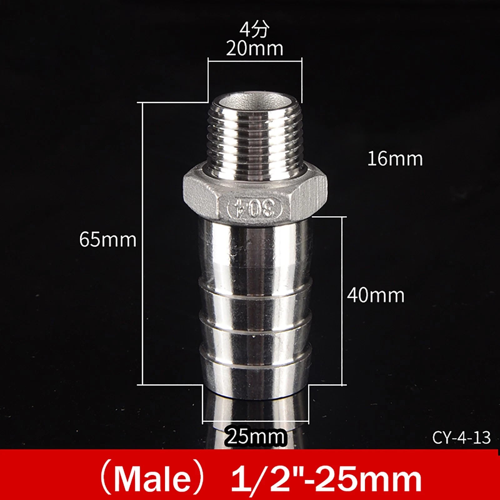 BSP Male Taper Thread x Hose Tail Adapter Fittings — Stainless Steel 304