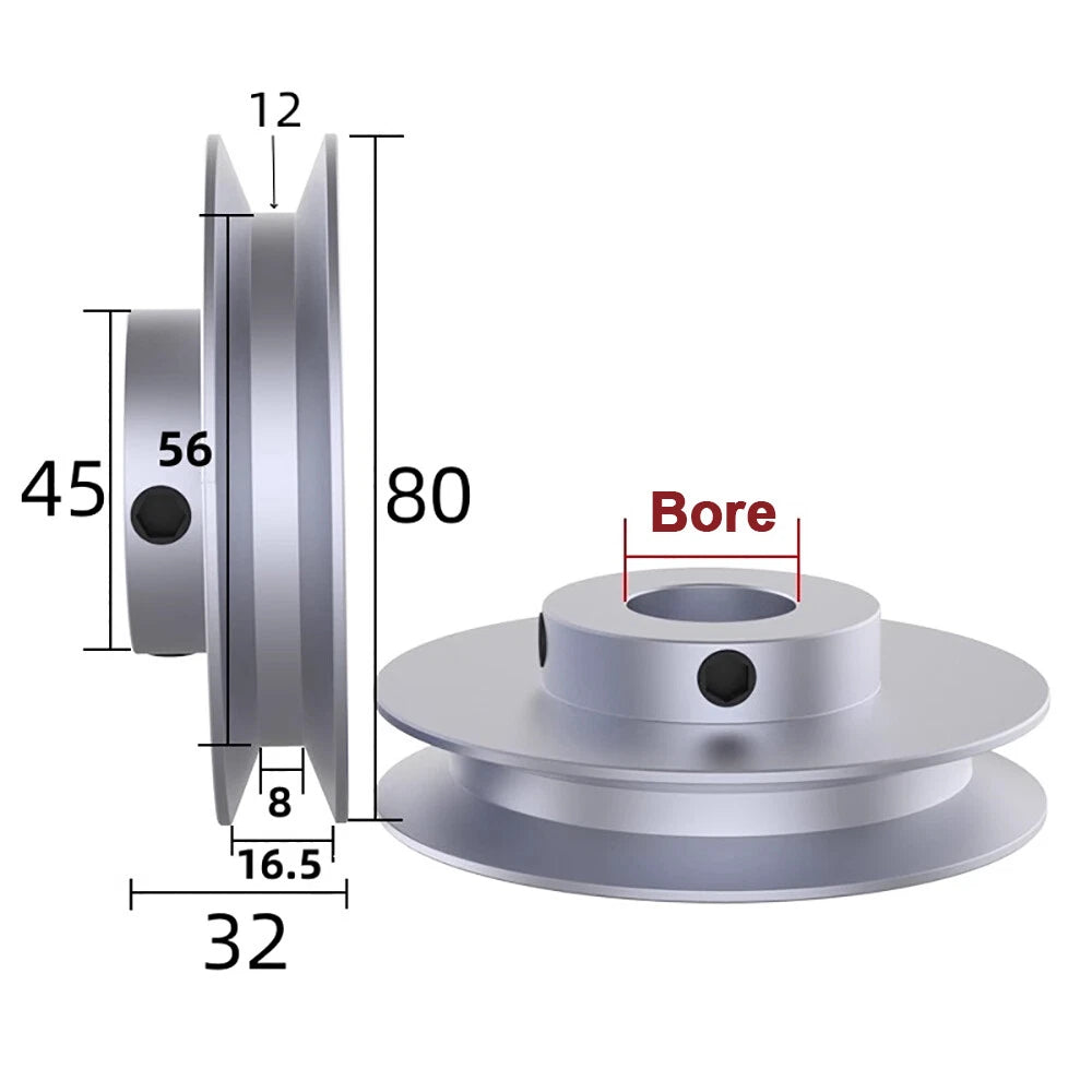 OD 50/60/80/100mm Pulley Aluminum V Single Groove Pulleys Wheels for B-Type Belt