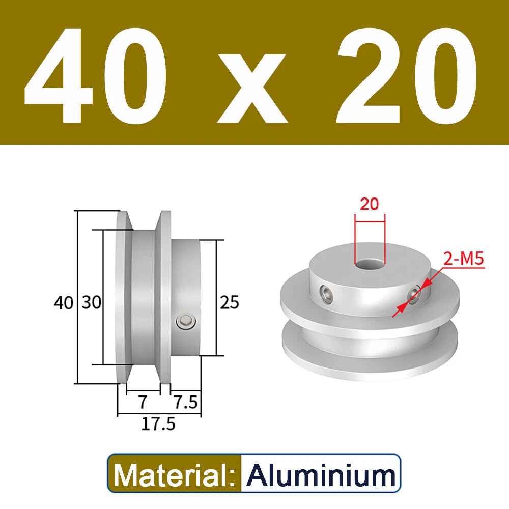 OD 20mm-100mm Aluminium V-Groove Pulley With Fixed Screw for 5mm/6mm Width Belt