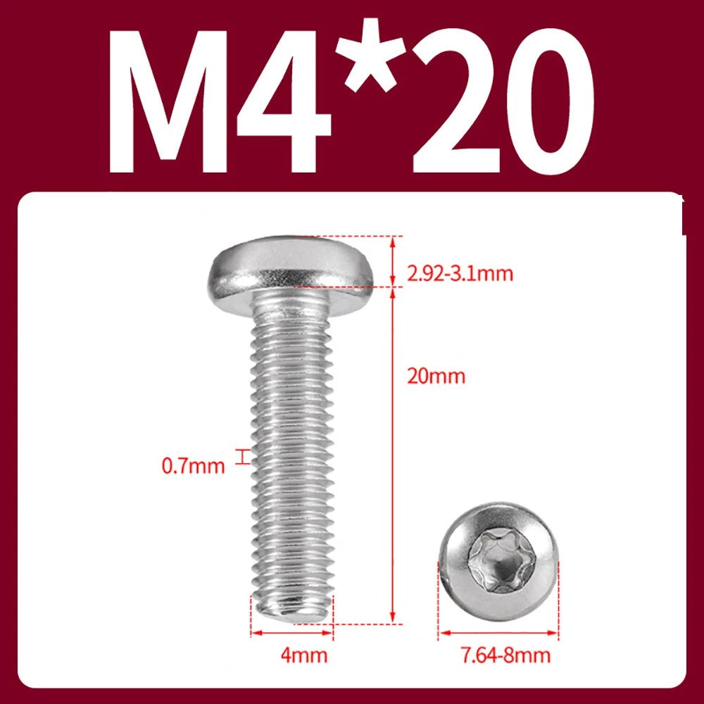 M2–M10 A2 Stainless Steel Torx Button Head Machine Screws, With or Without Column, Pack of 5