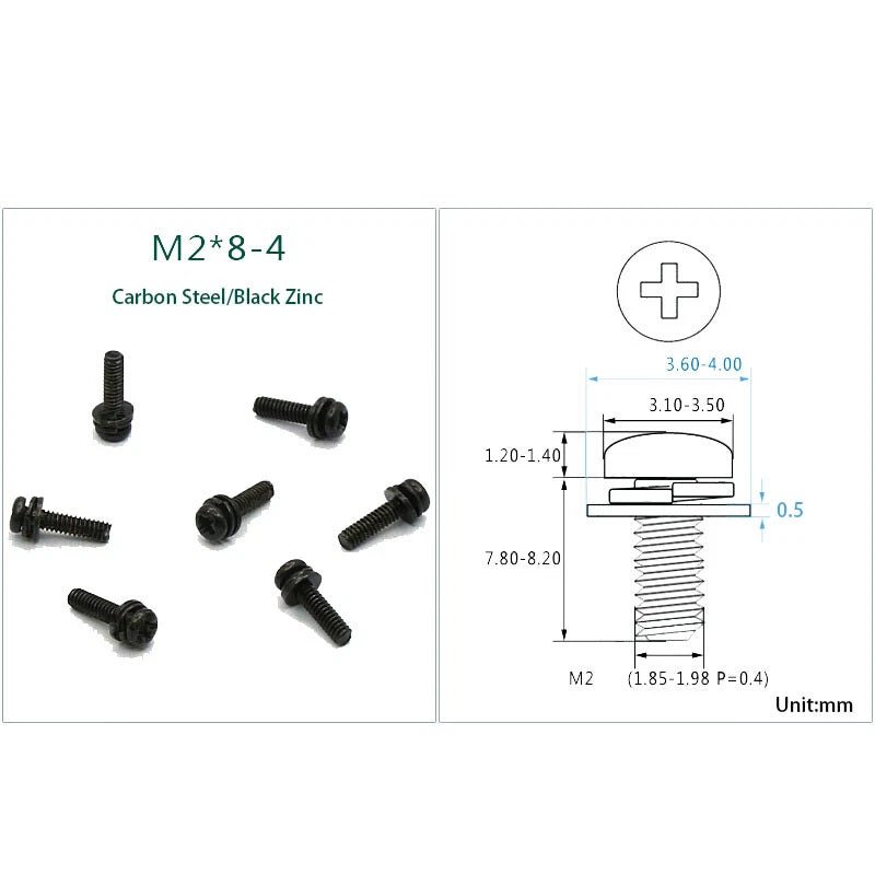 M2 M2.6 M4 Phillips Pan Head Machine Screws with Built - In Washer — Carbon Steel, Nickel / Black / Colored Zinc - HomeDIYer