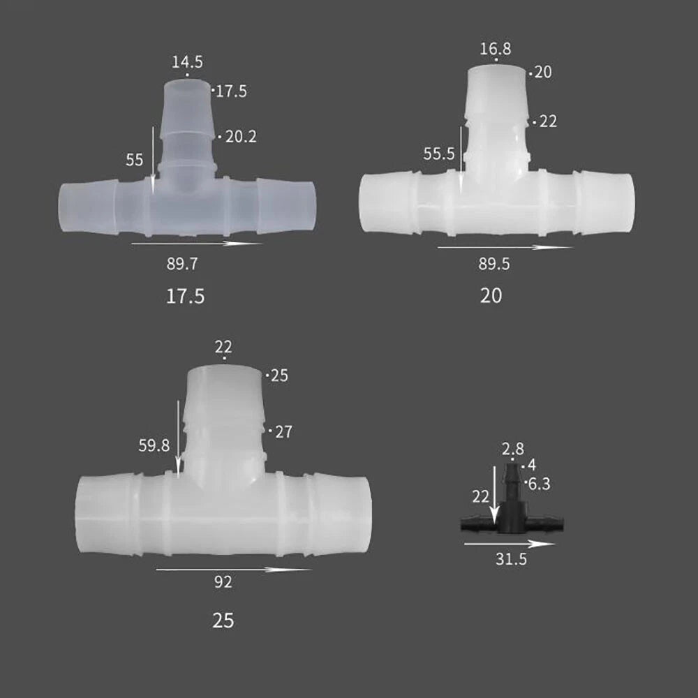 T Piece 3 Way Plastic Barbed Connector Pipe Hose Tube Fitting Equal Tee Joint