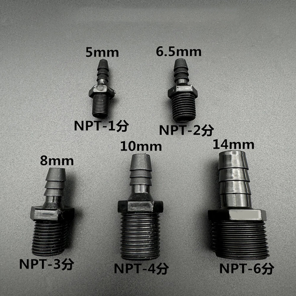 Male NPT Plastic Hose Barb Fitting — Straight Hosetail Connector