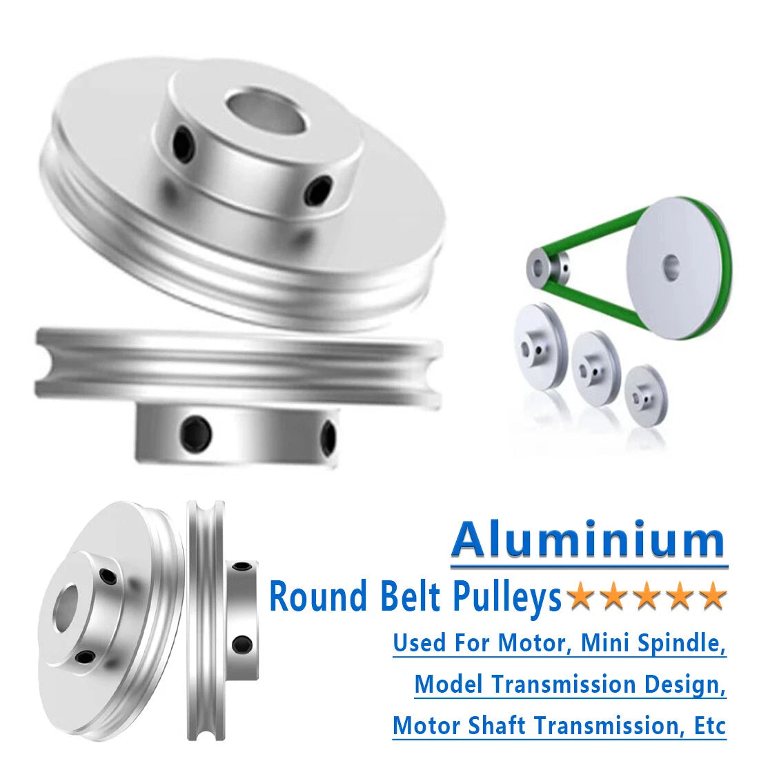 Aluminium U Pulley Single-Slot OD 30mm~100mm for Motor Machine 8MM PU Round Belt