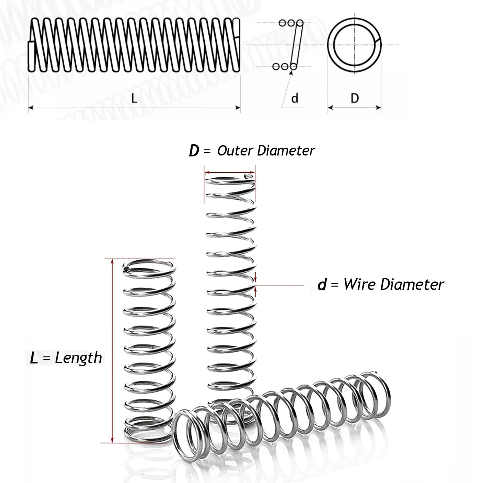 4Pcs 2mm Wire Diameter 304 Stainless Steel Compression Spring Pressure Springs
