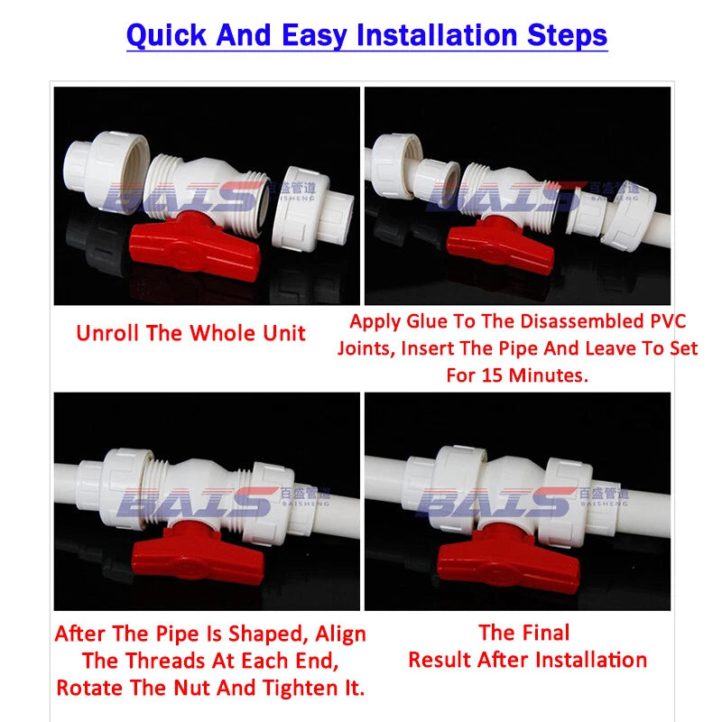 PVC Ball Valve Double Union Socket Solvent Weld 20mm to 110mm Plumbing Fittings