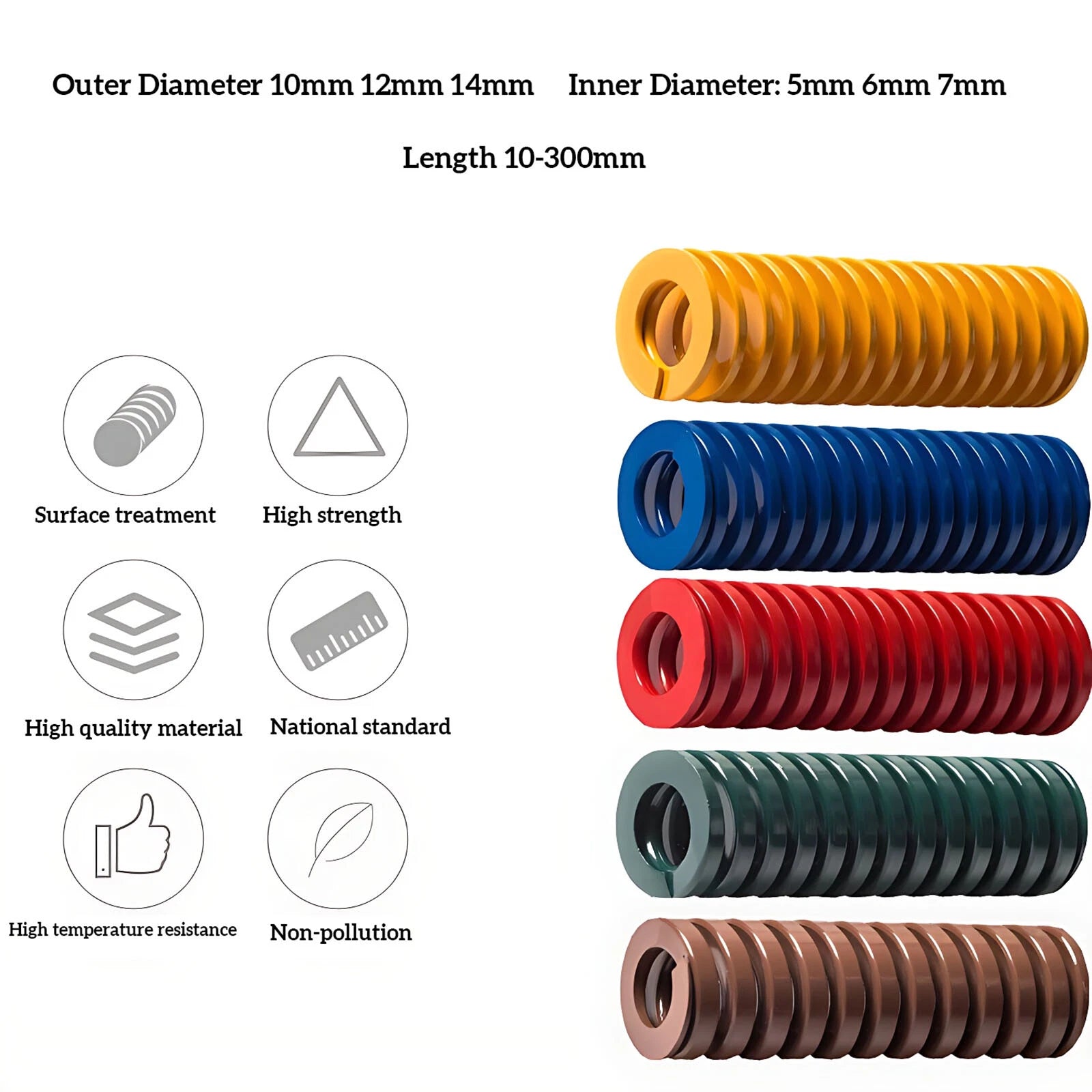Die Springs Compression Mould Spring Light/Medium/Heavy Load Duty OD 10/12/14mm