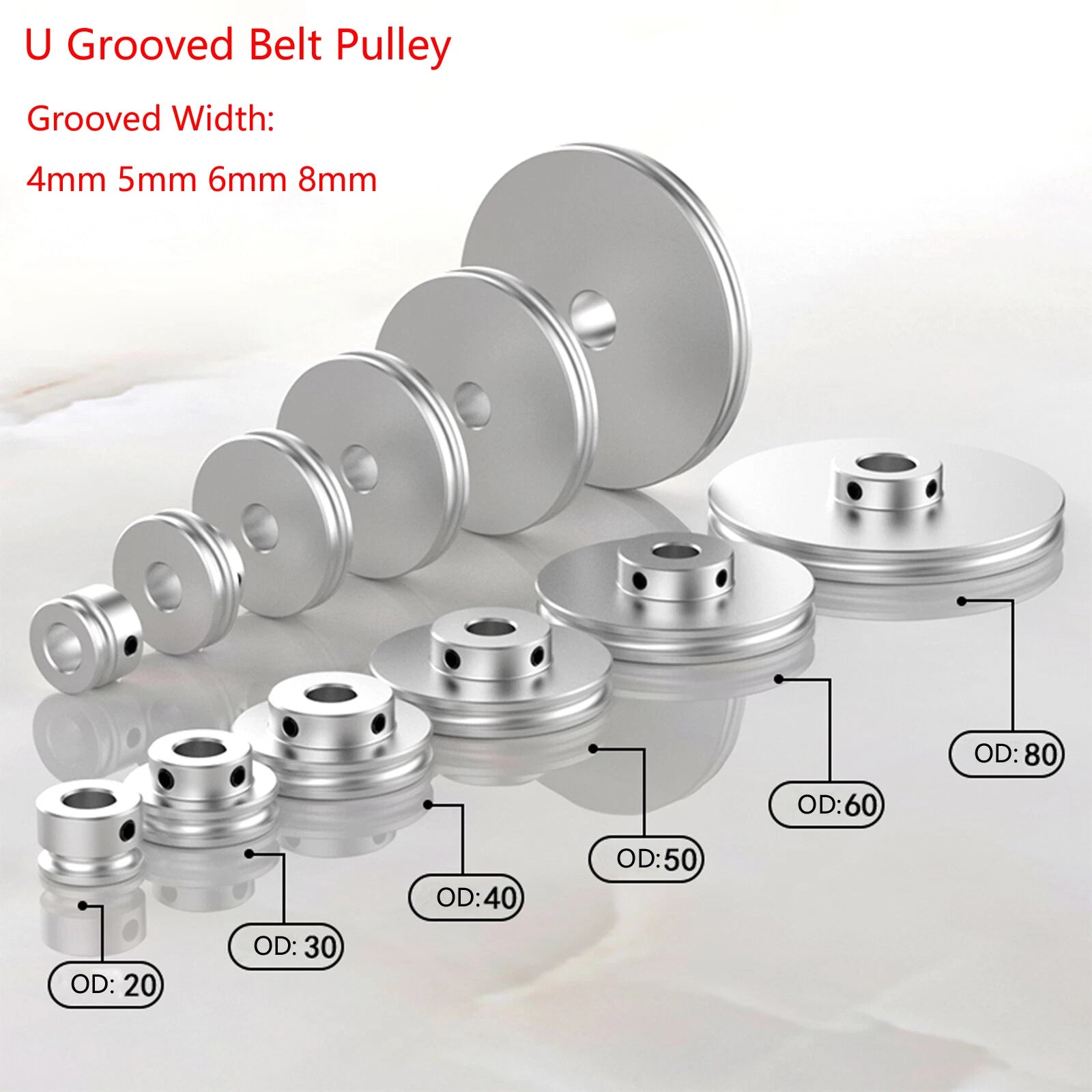 U Grooved Pulley PU Round Belt Pulleys Aluminum For 6/8mm Width Belt OD 20-80mm