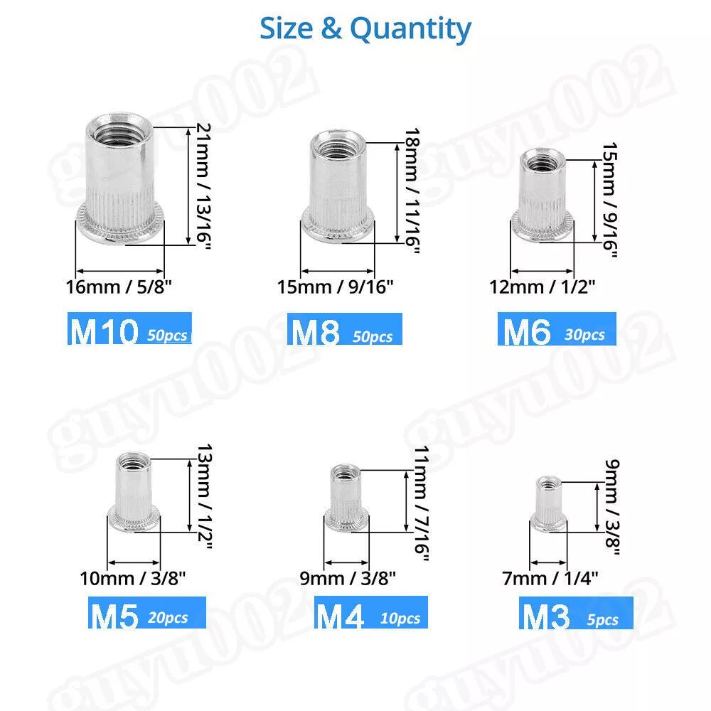165Pcs Rivnuts Threaded Nutserts Blind Rivet Nuts Stainless M3 M4 M5 M6 M8 M10 - HomeDIYer
