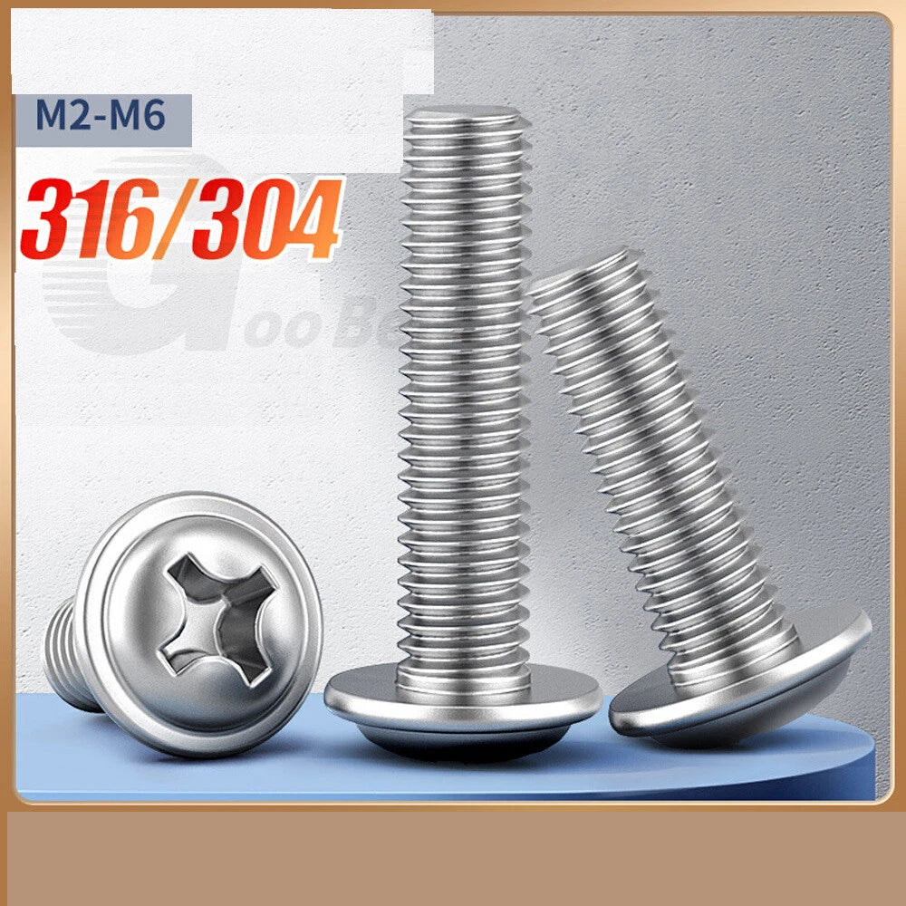 Flanged Phillips Pan Head Machine Screws – A2/A4 Stainless Steel, M1.4 to M6 (304/316)