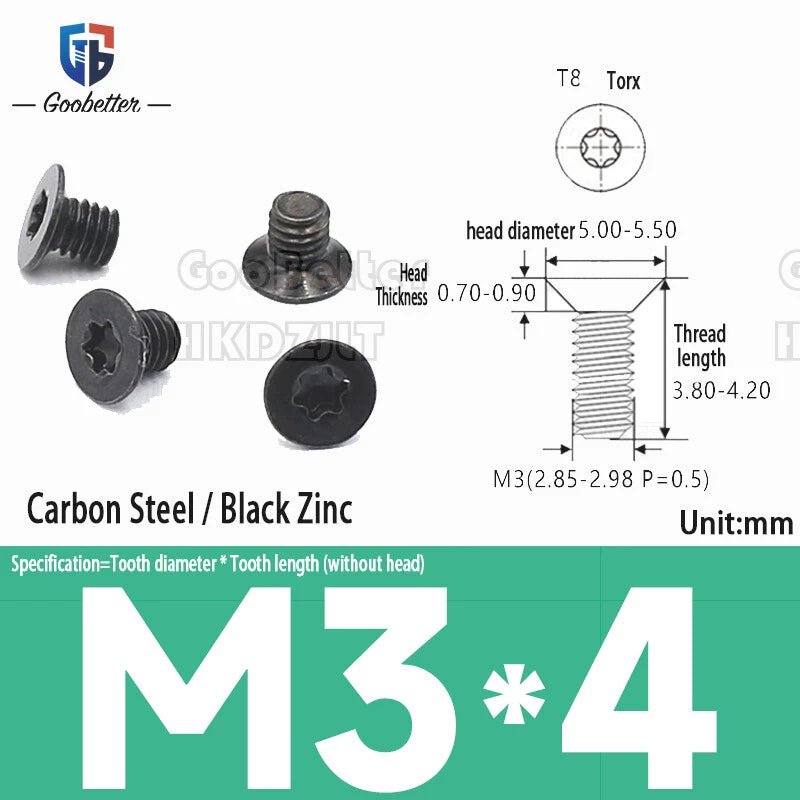 M3 Torx Flat Head Countersunk Machine Screws — Carbon Steel & Stainless Steel, Multi - Finish - HomeDIYer