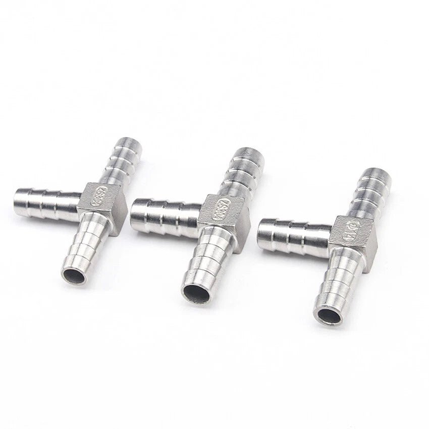 Stainless Steel Barbed T-Piece 3-Way Hose Joiner Connector — Fuel, Air, Water & Oil Lines