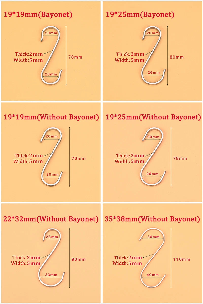 S Flat Hooks 304 Stainless Steel Bedroom/Kitchen/Bathroom/Living Room/Garden