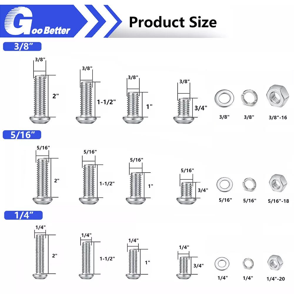 1/4 5/16 3/8 Hex Socket Cap Head Bolts Nuts Assortment Kit A2 Stainless 267 Pcs - HomeDIYer