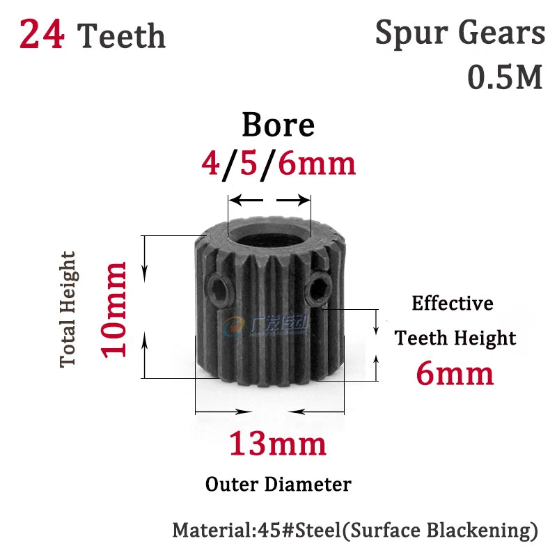 0.5M 20-24T Spur Gears Steel Pinion Gears Metal Spur Transmission Gear 45 Steel