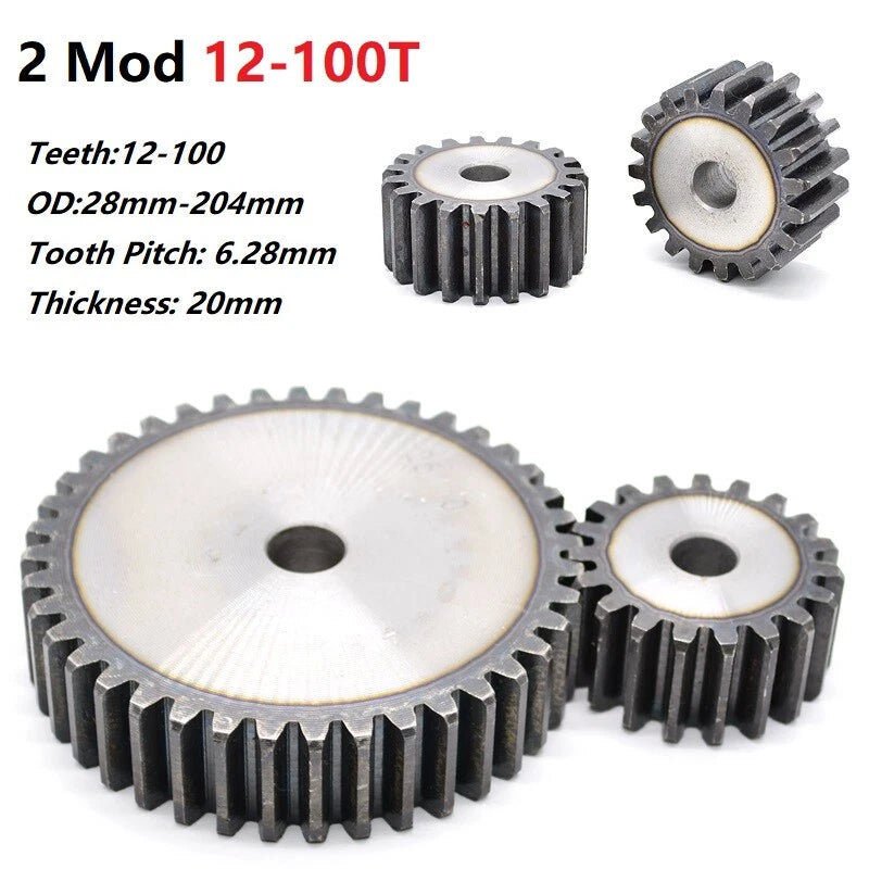 Flat Spur Gear Mod 1 Mod 2 C45 Steel 12 - 160 Tooth Motor Pinion Cogwheel Metal