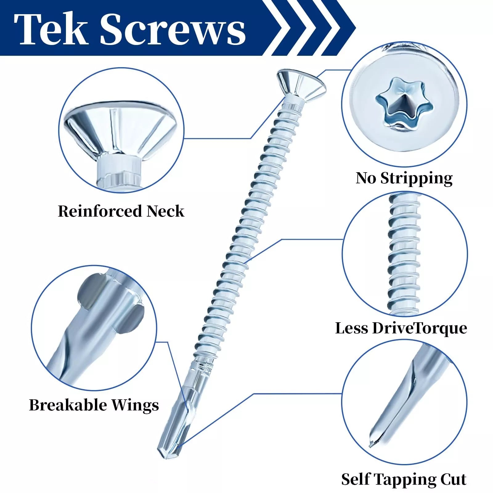 #10 #12 #14 Reamer Wood Tek Screws Set Wood to Metal Fastening Reamer Wings Torx/Star Drive