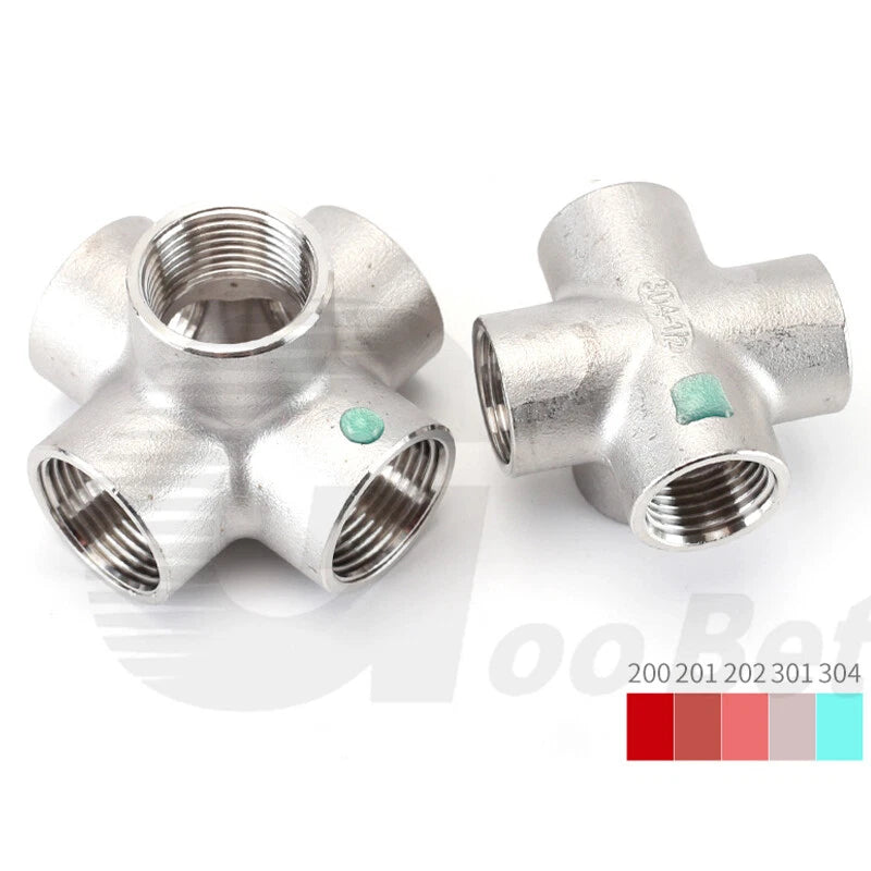 BSP Female 5-Way Pipe Fitting – Stainless Steel Elbow Connector Adapter, 1/4" to 2"