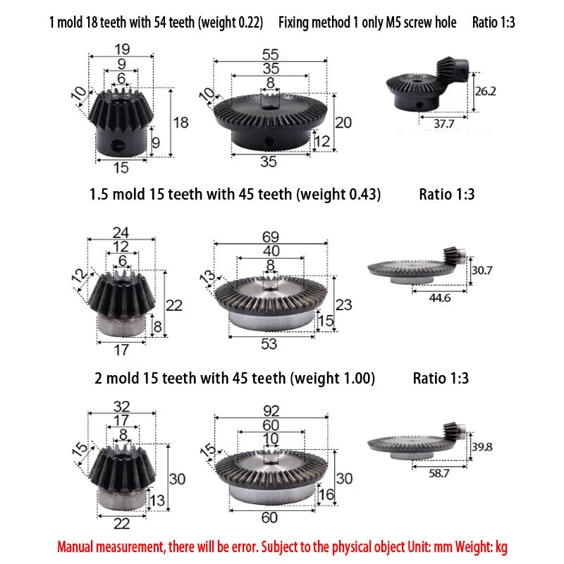 0.8 - 3 Mod Bevel Gear 13-160 Teeth Transmission Gears Bevel Teeth 90° 45# Steel