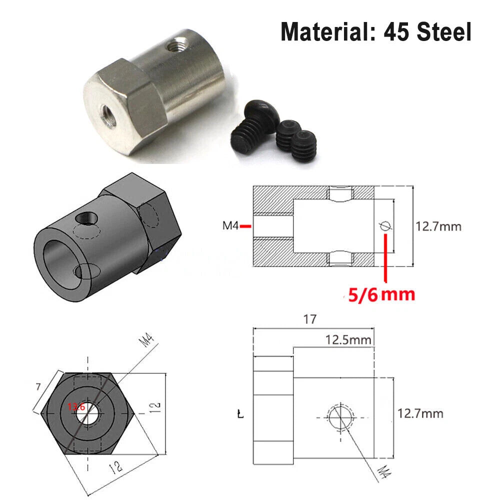3-8mm Brass RC Car Wheels Shaft Motor Flexible Coupling Coupler Hex Connector