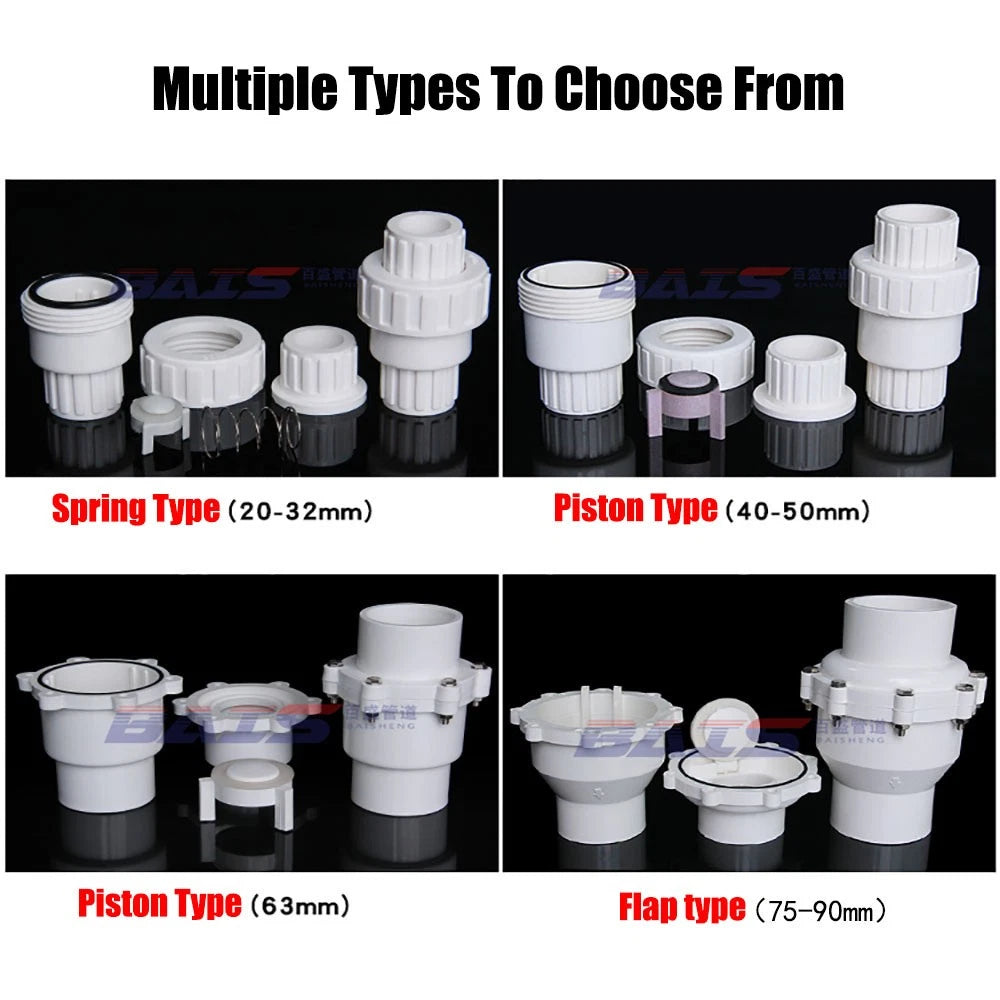 PVC One-way Spring Piston Flap Check Valve Pipe Fittings Ø 32 40 50 63 75 90mm