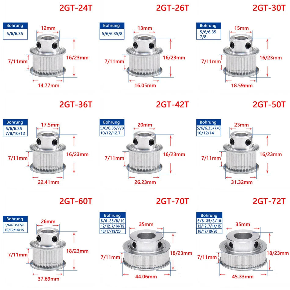 GT2 24T-72T Timing Belt Pulley Synchronous Wheel for 6mm 10mm Width Drive Belt