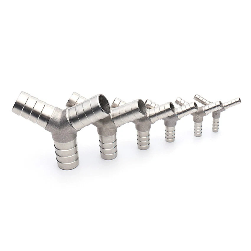 A2 Stainless Steel Barbed 3-Way Hose Connector — T-Type & Y-Type for Fuel, Air, Gas & Oil Pipe