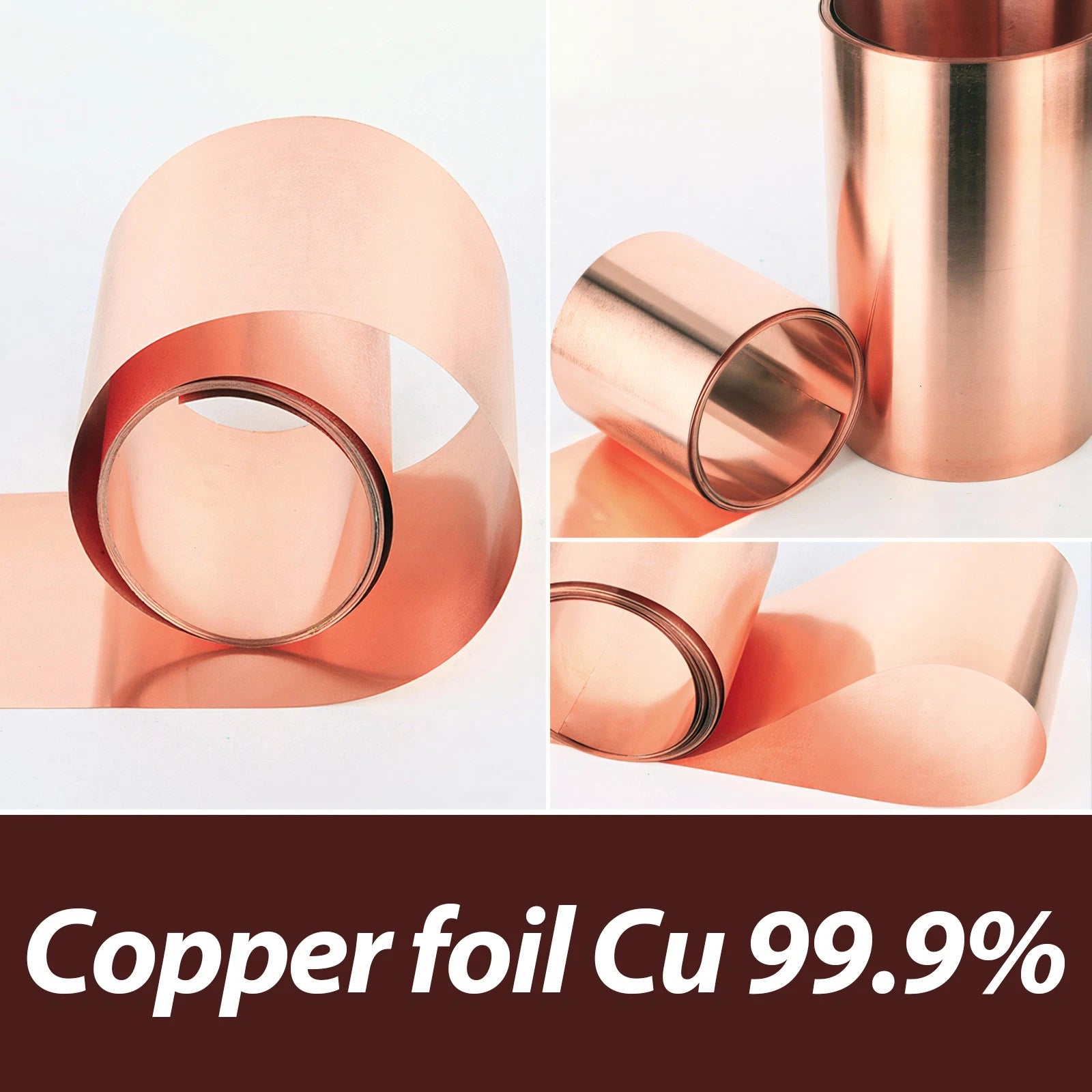 99.9% Copper Sheet Roll Metal Foil Plate 0.01mm-0.06mm Thick, 5mm-300mm Width