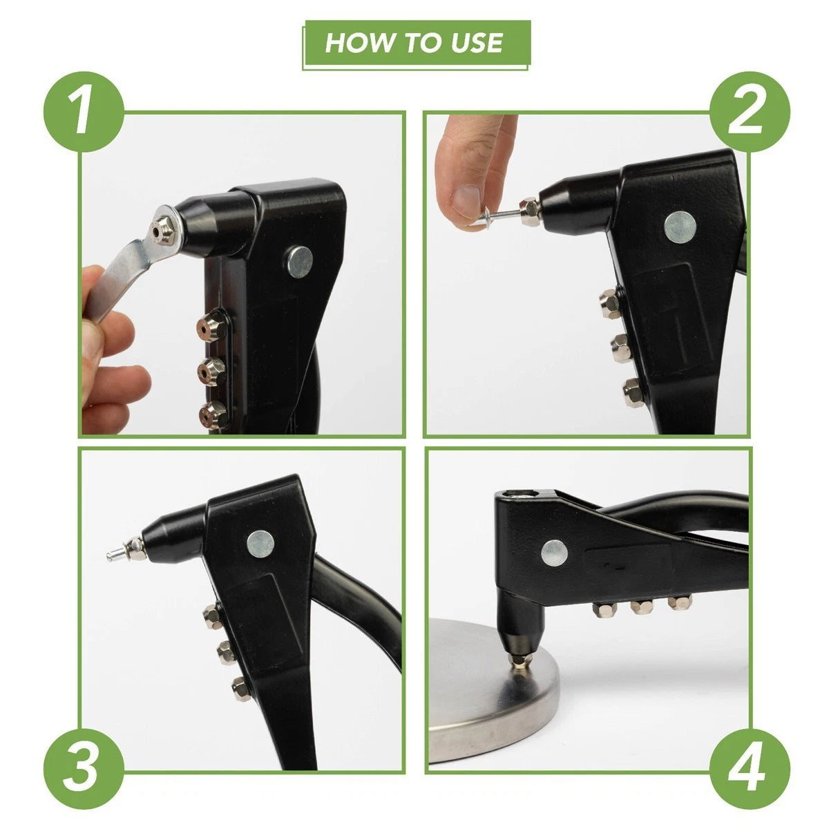 8"-17" Heavy Duty Hand Pop Rivet Gun Tool Kit With Rivets 4 Nozzle Head Wrench