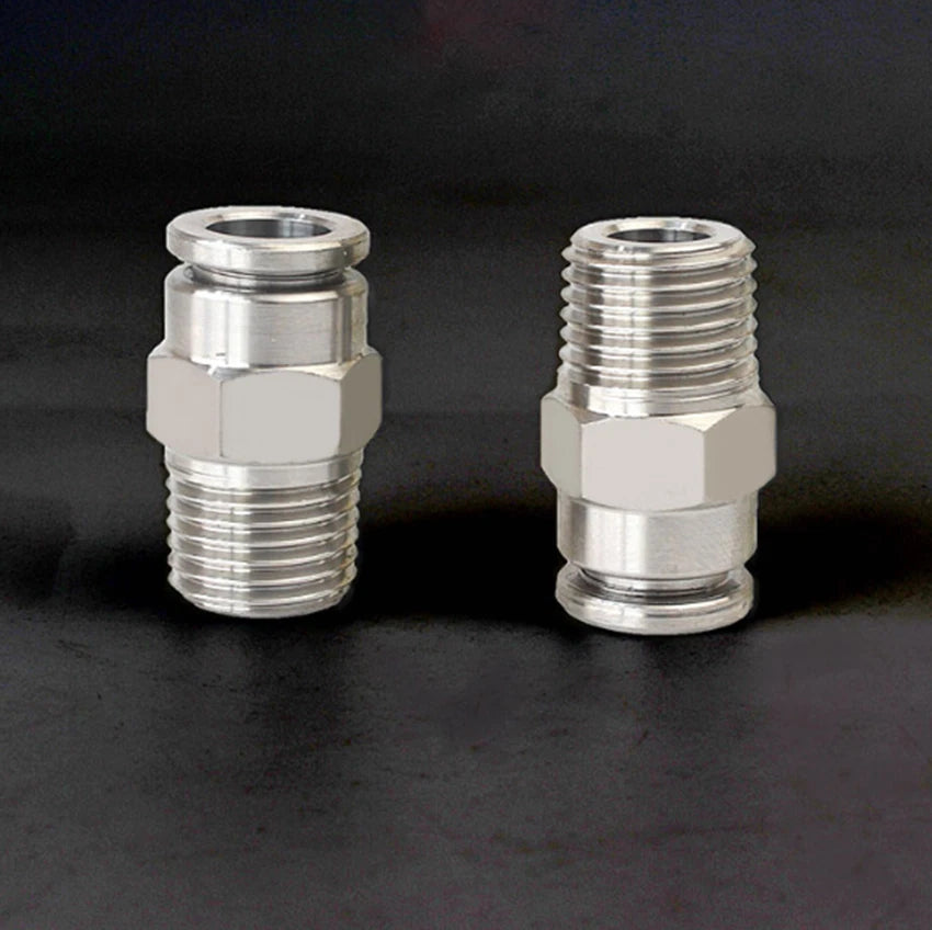 Stainless Steel 304 Push-In Straight Fitting — PT Male Thread x Hose Barb Adapter (4mm–16mm OD)