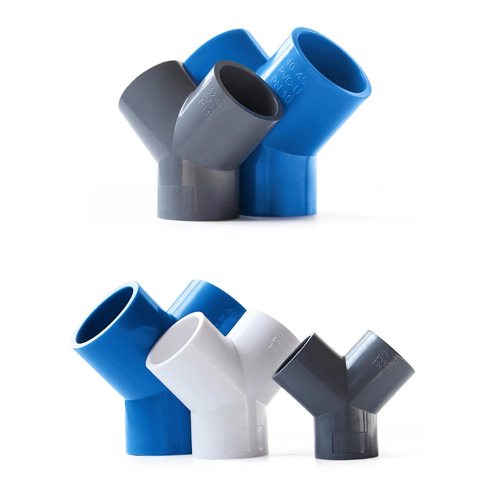 PVC Y-Fitting ID 20~63mm White Blue Grey PVC Y-Type Pipe Fitting Split Fittings