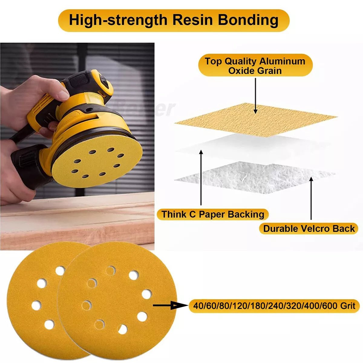 125mm 5" 8 Hole Sanding Discs Hook And Loop 40 60 80 - 600 Grit Set For Metal Wood - HomeDIYer