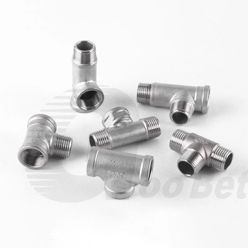 304 Stainless Steel BSP Tee Pipe Fitting — Male & Female Thread, 1/2" to 2"