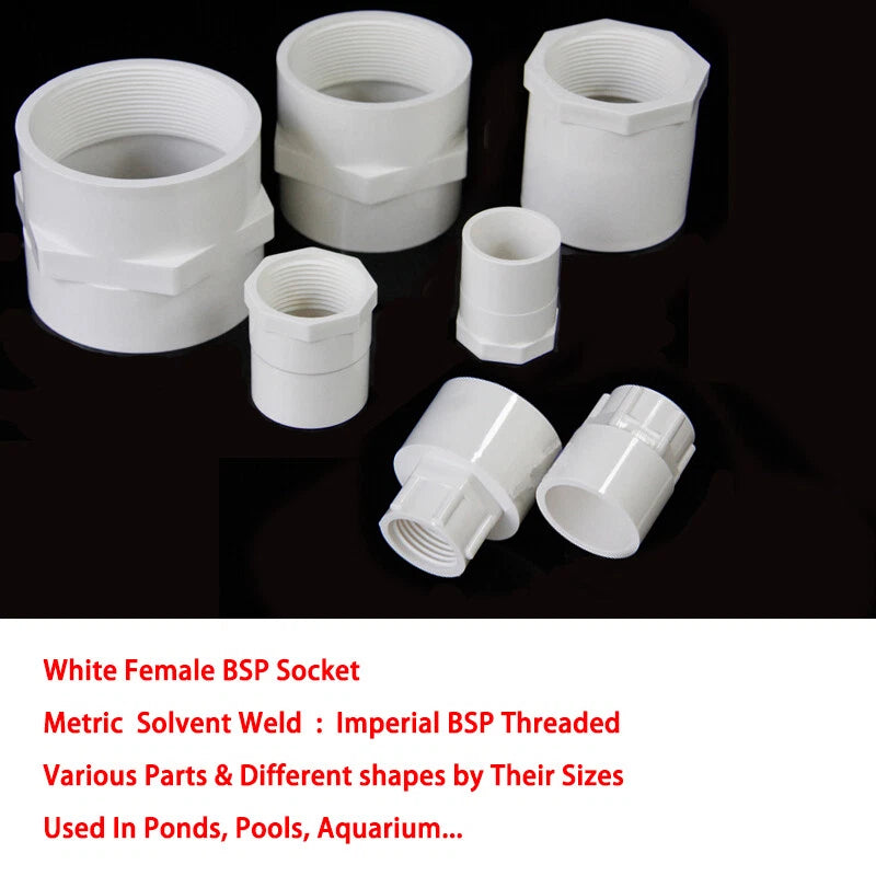 1 2" White PVC Imperial BSP Threaded Pressure Pipe Fittings Ponds Pools Aquarium