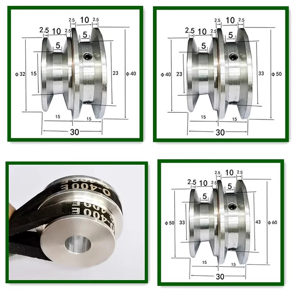 Aluminium Double Groove for O-Z V Belt Pulley Select Size 40mm, 50mm, 60mm OD