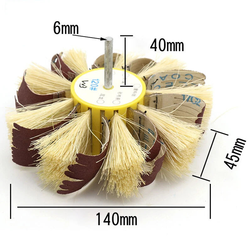 140mm Sisal & Emery Cloth Flap Wheel | 1/4" Shank | 120–400 Grit | Drill Grinder Sanding