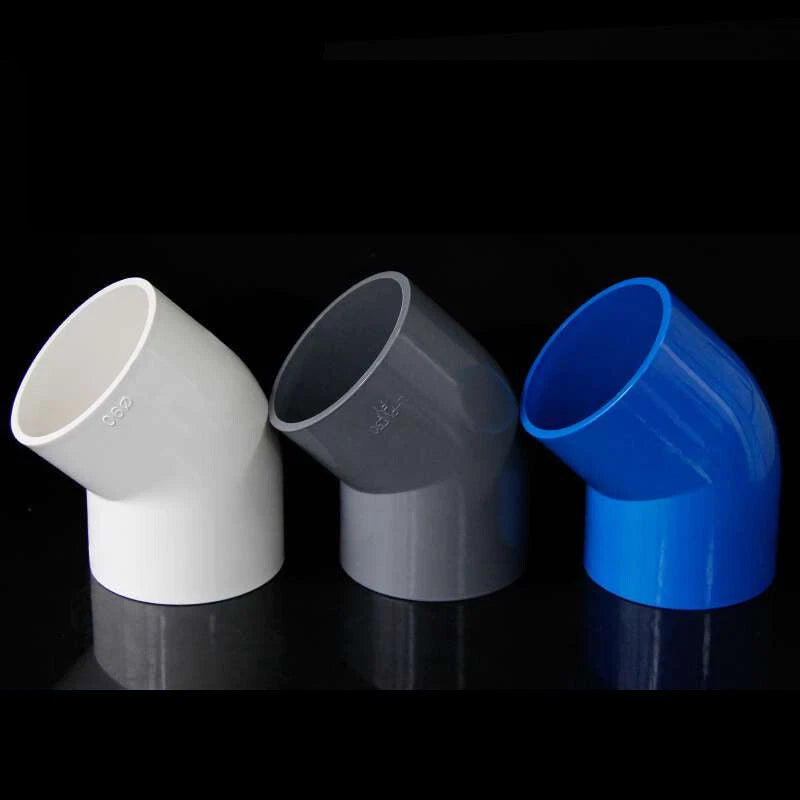 PVC Water Supply Pipe Fittings 45° Elbow Connector 20mm to 160mm White Blue Grey