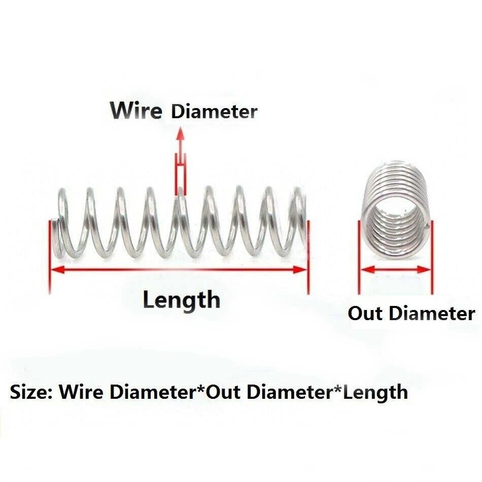 5pcs Wire Dia.0.5-1.5mm Length 60-100mm 304 Stainless Steel Compression Spring